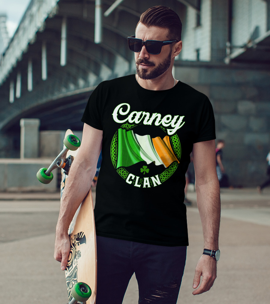 Carney Clan Irish Flag Ireland Celtic Knot Surname T-Shirt