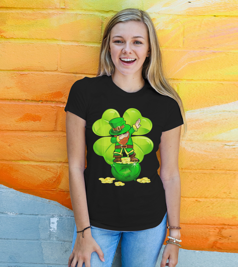 Dabbing Leprechaun Gold Coins Shamrock T-Shirt