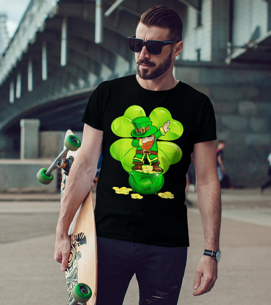 Dabbing Leprechaun Gold Coins Shamrock T-Shirt