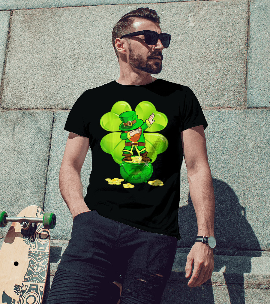 Dabbing Leprechaun Gold Coins Shamrock T-Shirt