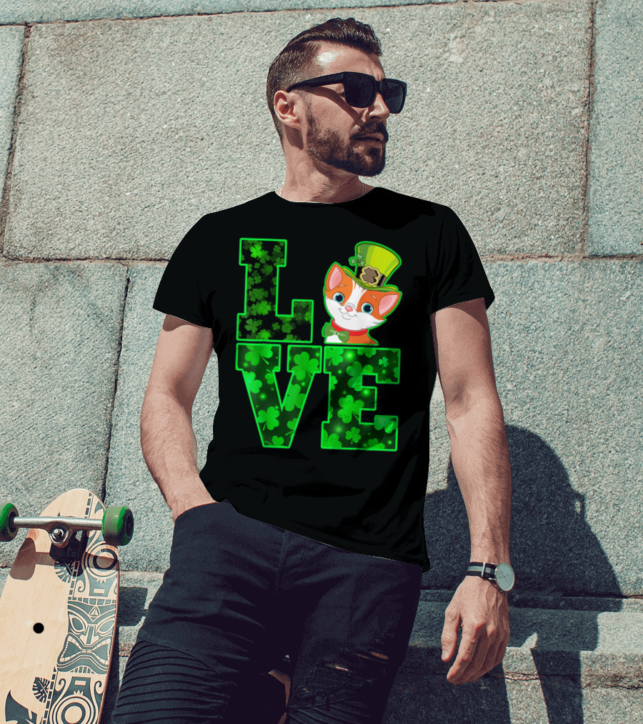 LOVE CAT Shamrock Leprechaun Hat Bow Tie T-Shirt