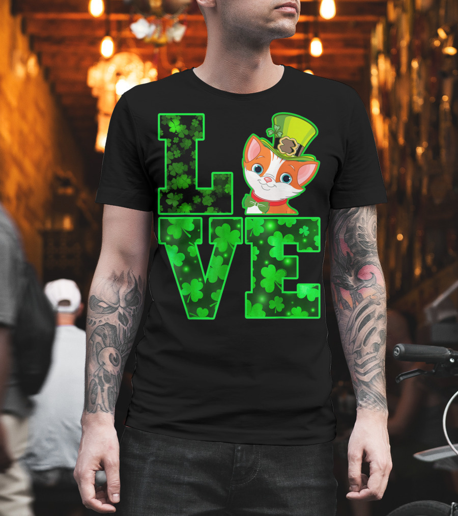 LOVE CAT Shamrock Leprechaun Hat Bow Tie T-Shirt