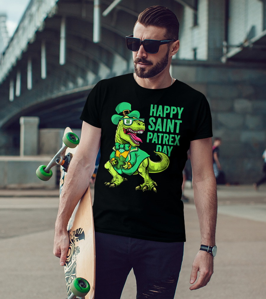 Happy Saint Patrex Day Irish Leprechaun Dinosaur T-Shirt