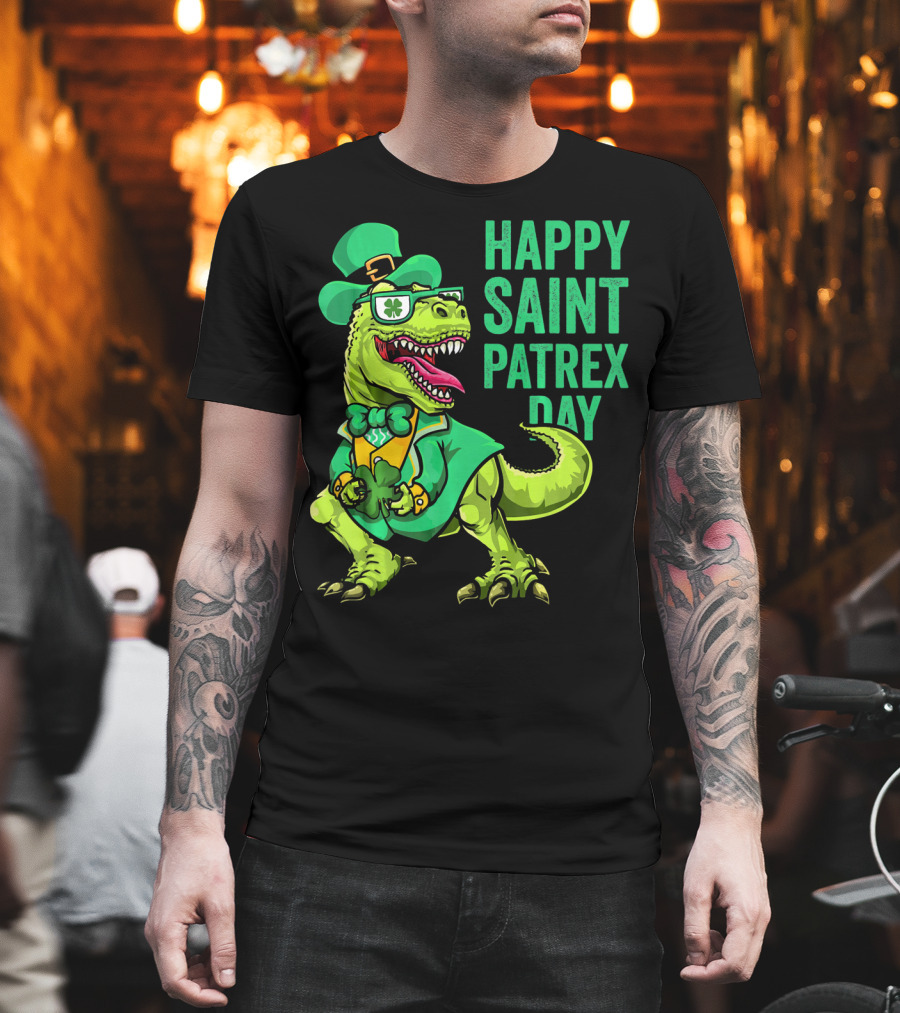Happy Saint Patrex Day Irish Leprechaun Dinosaur T-Shirt