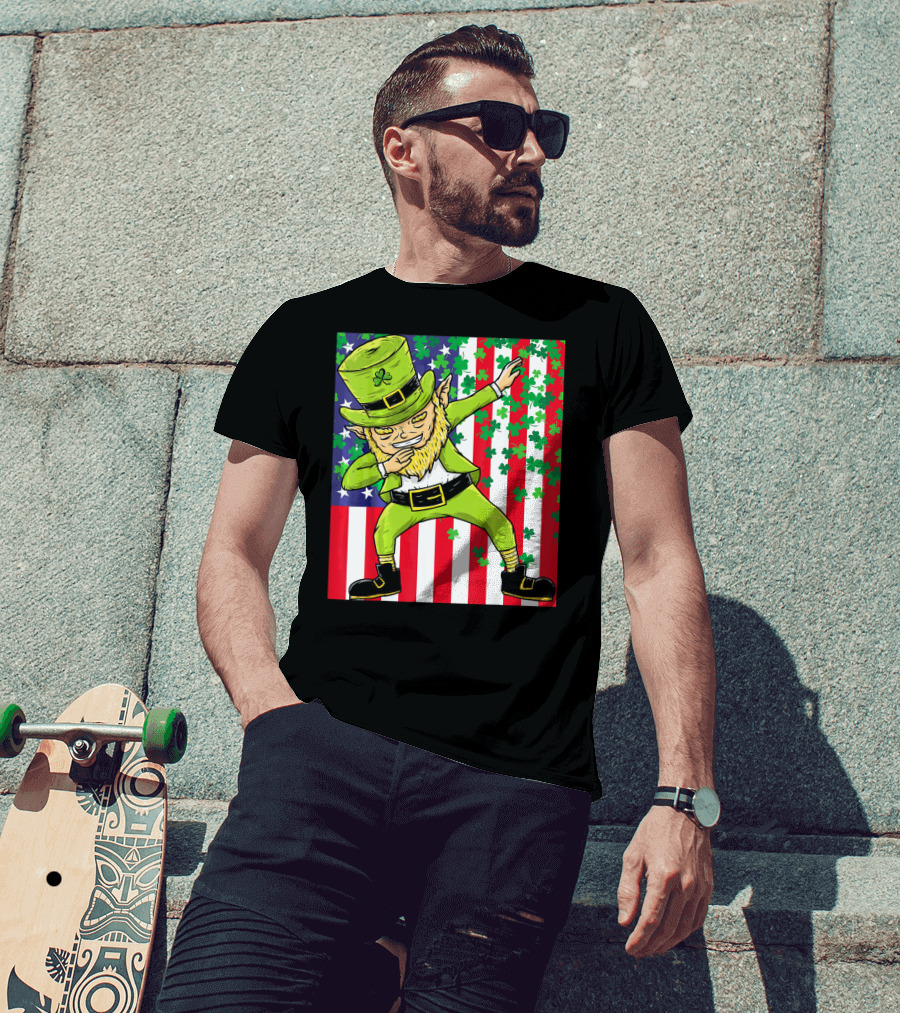 American Flag Dabbing Leprechaun St Patrick's Day Shamrocks T-Shirt