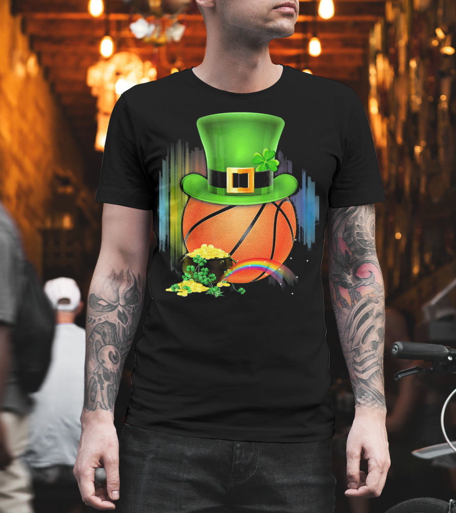 Basketball Leprechaun Hat Coin Rainbow Saint Patrick T-Shirt