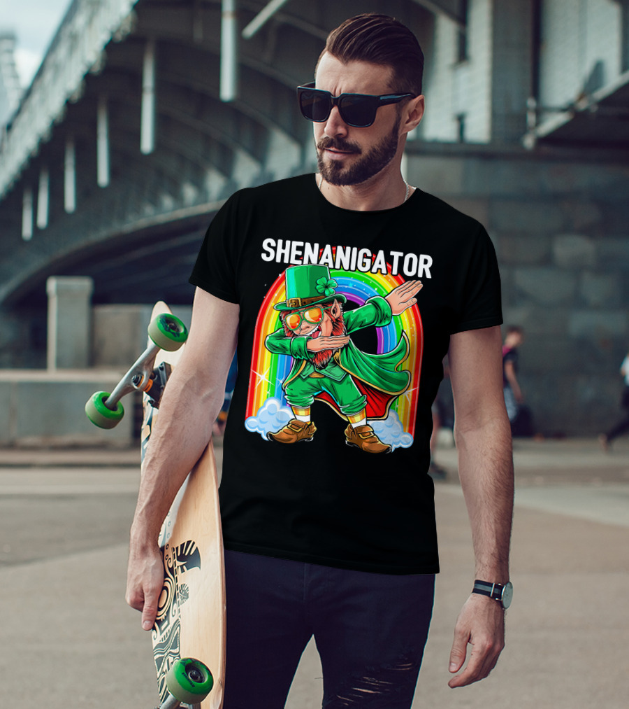 SHENANIGATOR Dabbing Leprechaun Rainbow T-Shirt