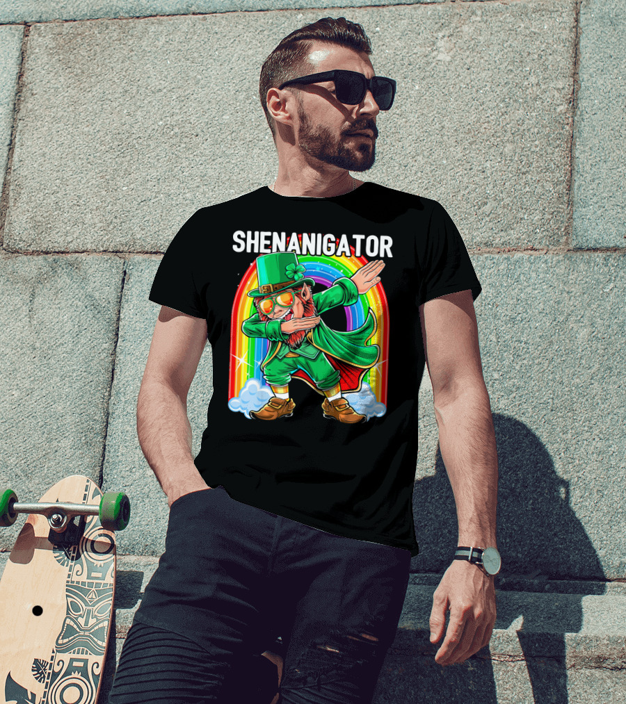 SHENANIGATOR Dabbing Leprechaun Rainbow T-Shirt