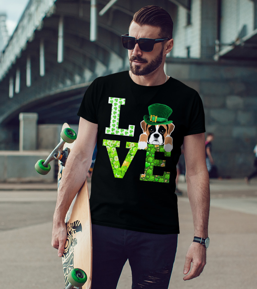 Leprechaun Hat Boxer Puppy Clover Love St. Patrick's Day T-Shirt