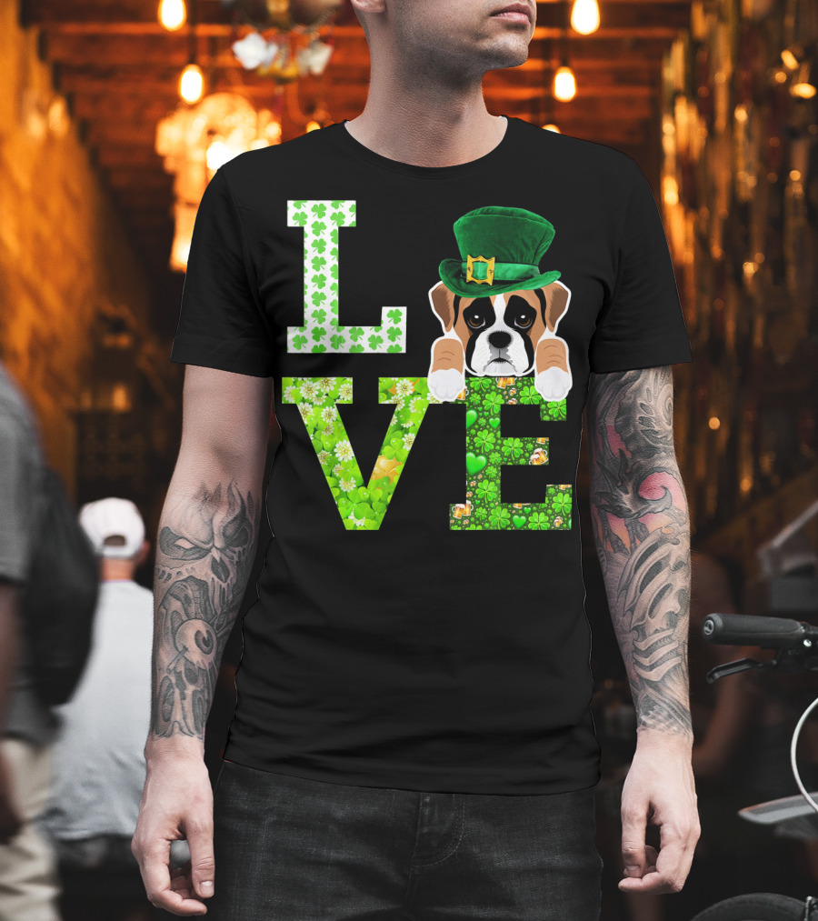 Leprechaun Hat Boxer Puppy Clover Love St. Patrick's Day T-Shirt