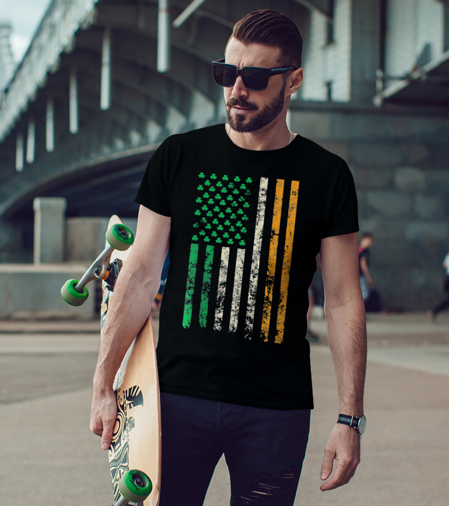 American Ireland Flag Shamrock Symbolic Fusion T-Shirt