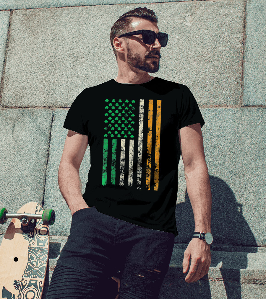 American Ireland Flag Shamrock Symbolic Fusion T-Shirt