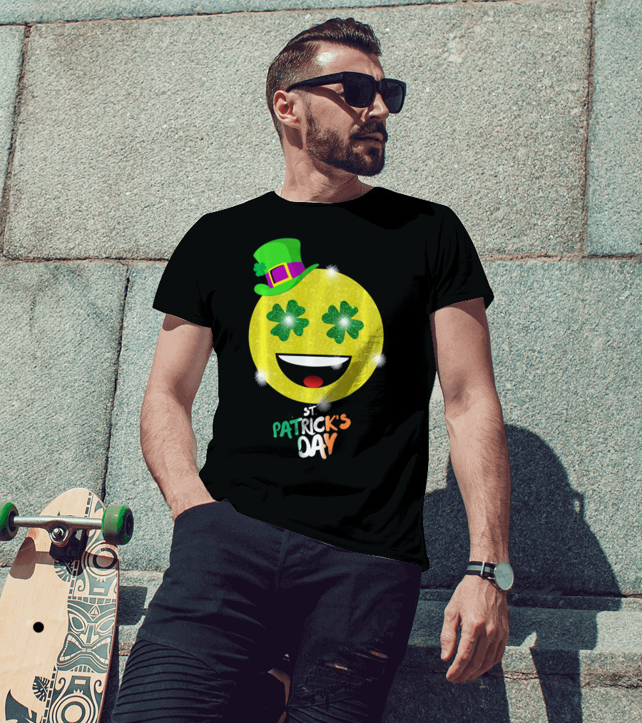 St. Patrick's Day Emoji With Green Hat And Shamrock Eyes T-Shirt