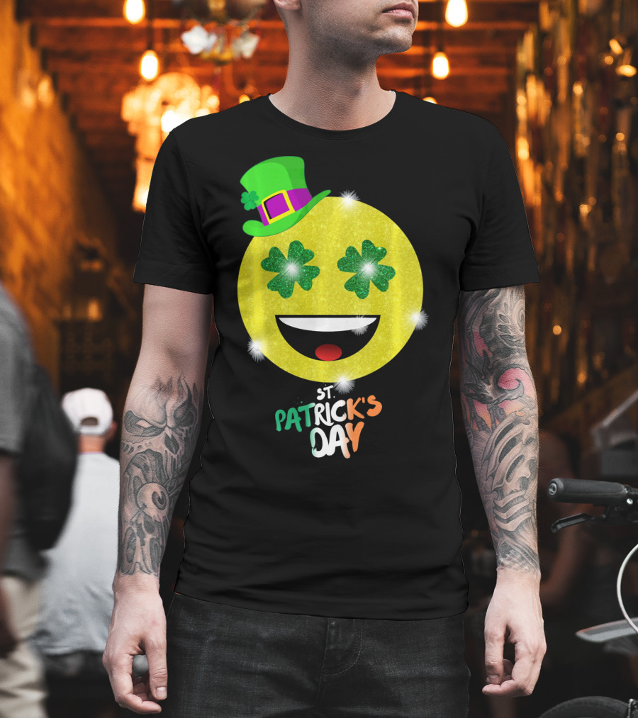 St. Patrick's Day Emoji with Green Hat and Shamrock Eyes T-Shirt