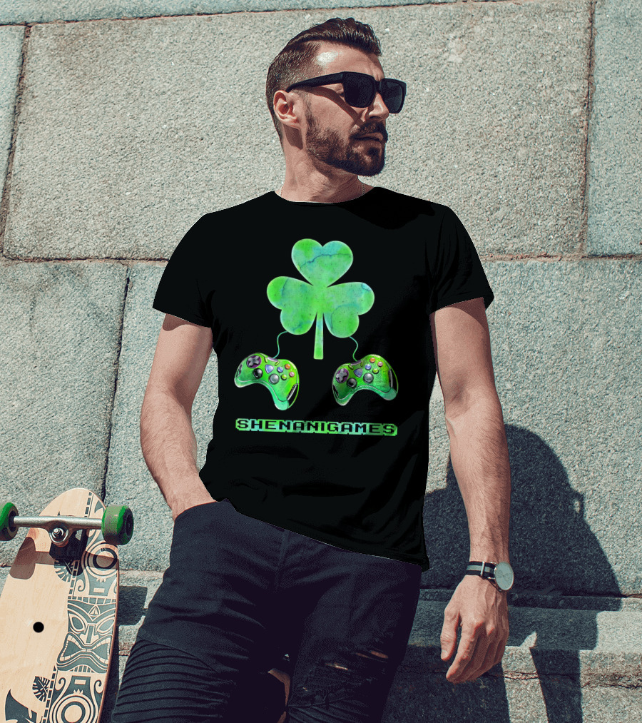 Shenanigames St Paddys Day Gamer Shamrock Controllers T-Shirt