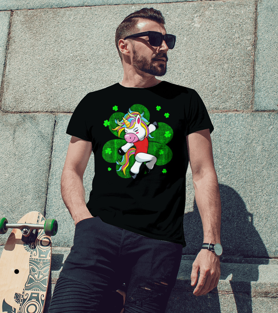 Youthful Rainbow Unicorn Gymnastics With Irish Shamrocks T-Shirt