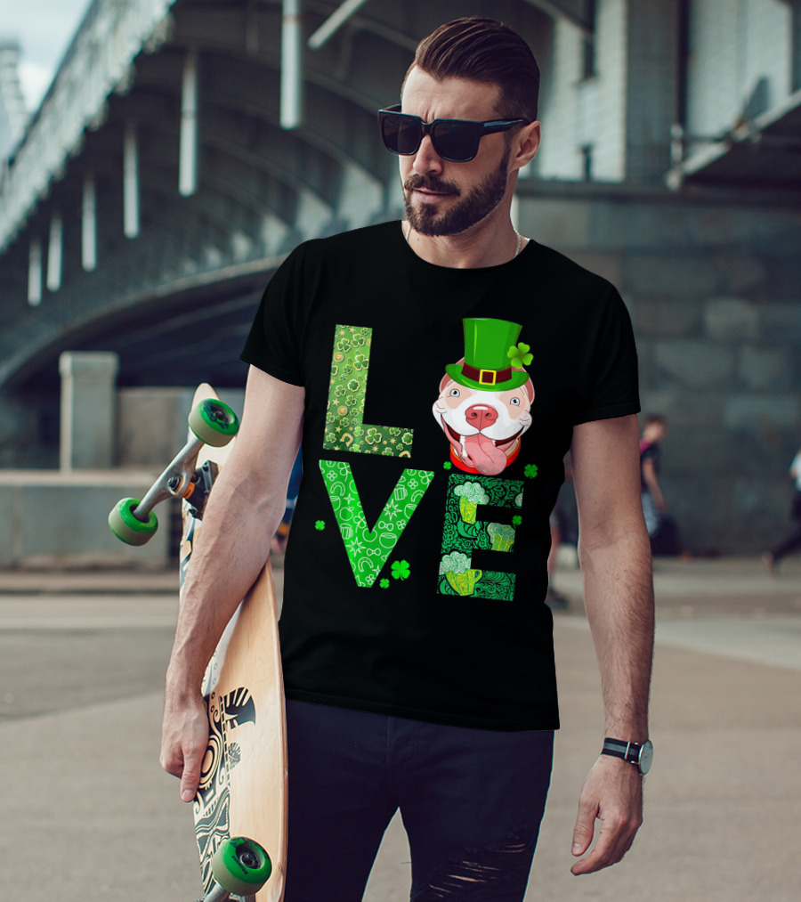 Love Pitbull St Patricks Day Green Shamrock Hat T-Shirt