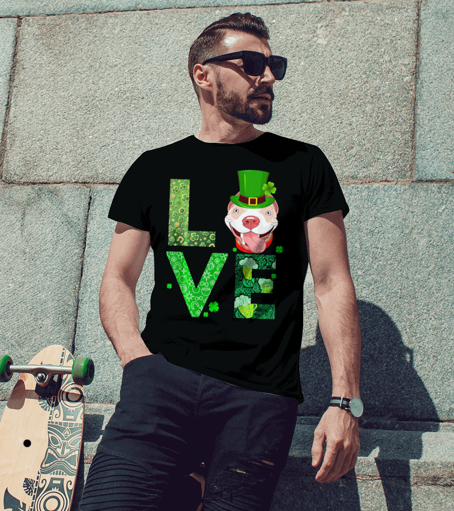 Love Pitbull St Patricks Day Green Shamrock Hat T-Shirt