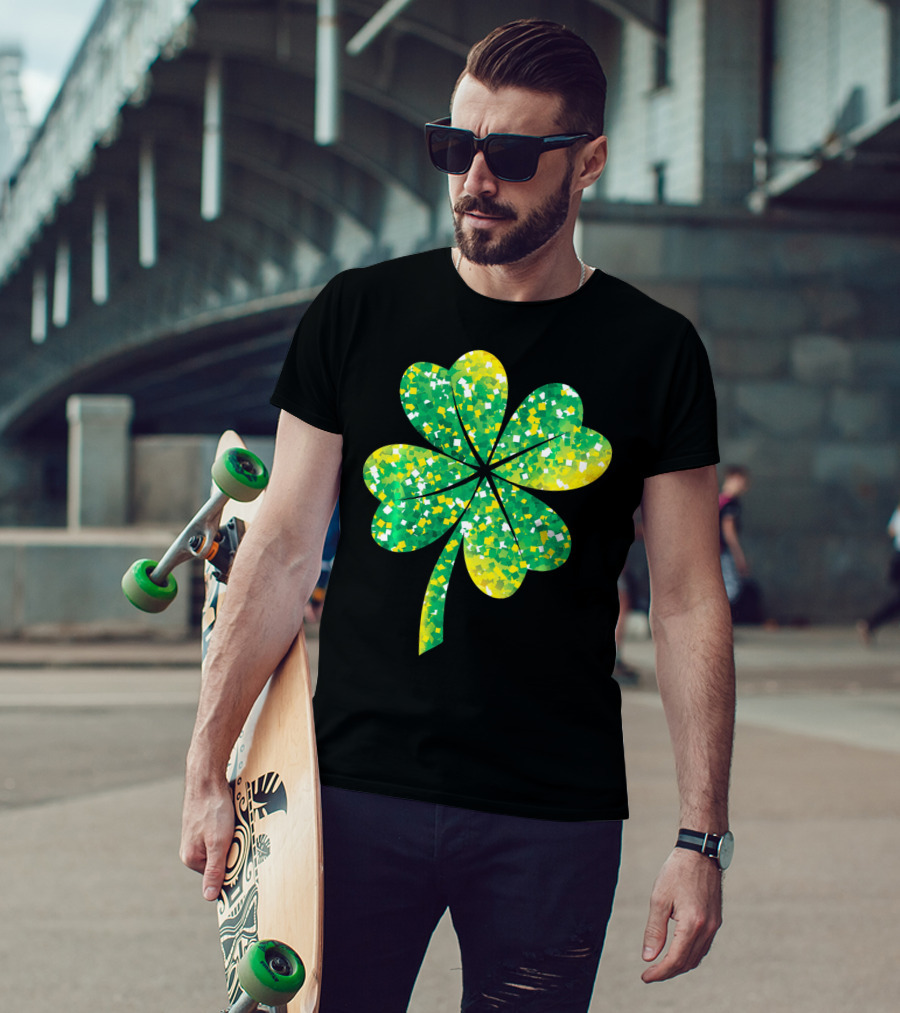 St Patricks Day Green Shamrock 4 Leaf Pattern College T-Shirt