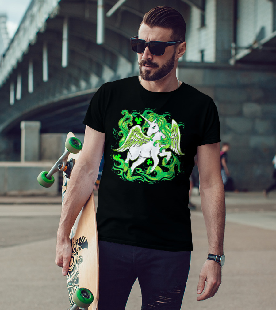 Irish Unicorn With Shamrocks Saint Patrick's Day Humor T-Shirt