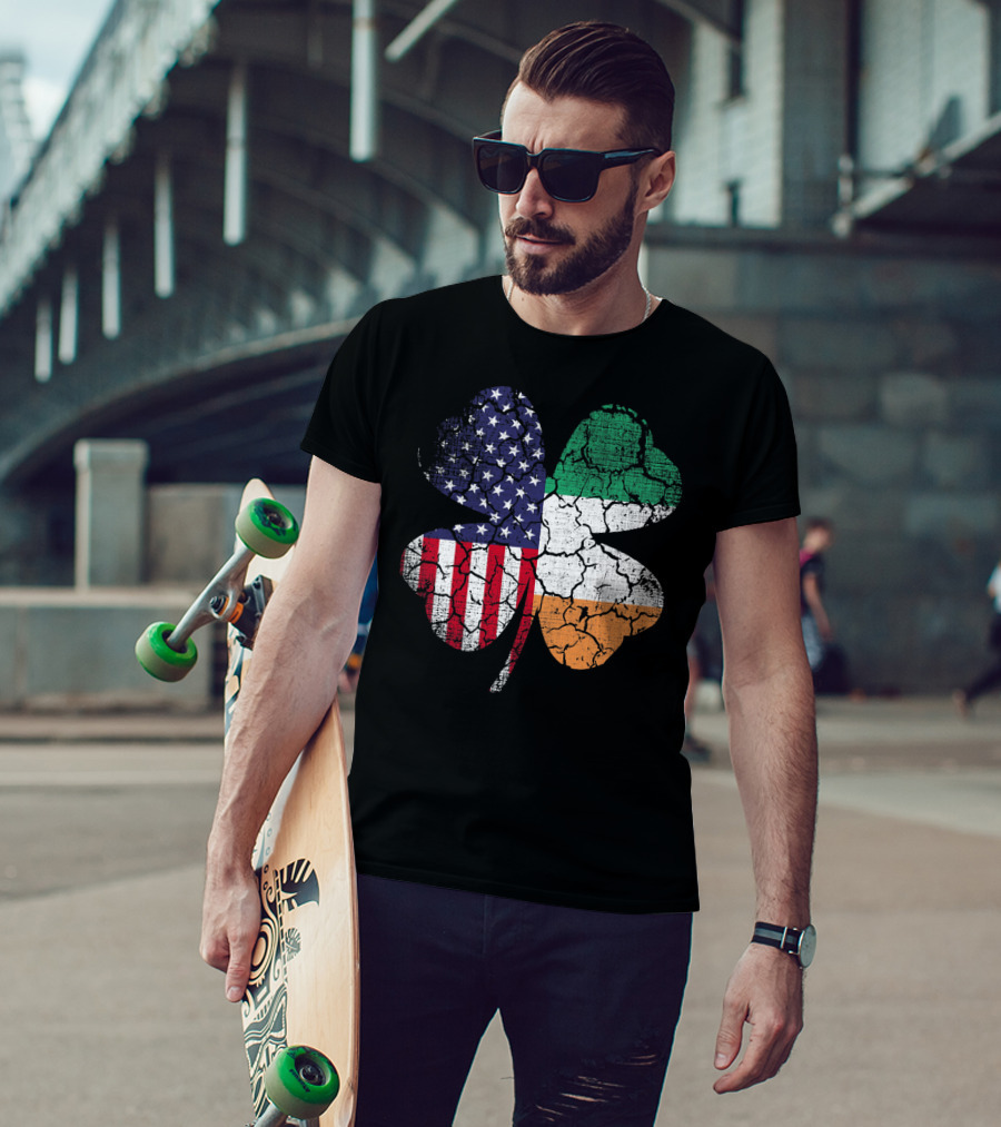 St Patricks Day Irish American Flag Shamrock Clover Mashup T-Shirt