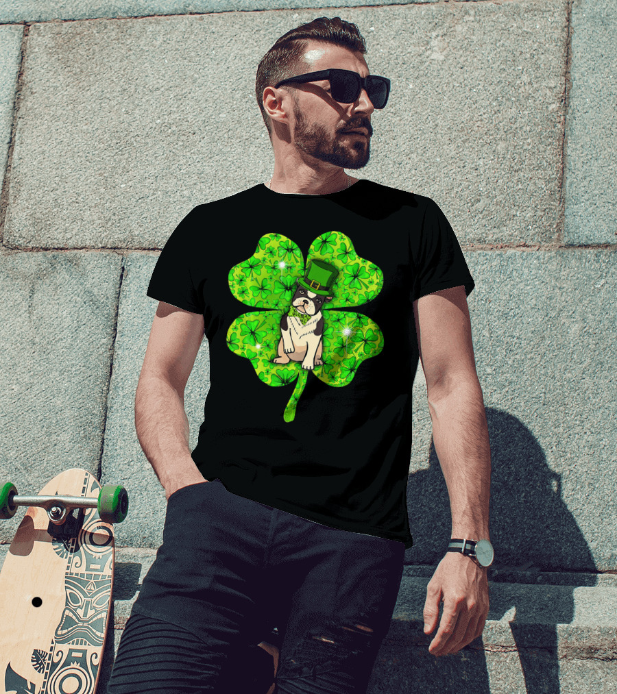 French Bulldog With Irish Shamrock And Leprechaun Hat T-Shirt