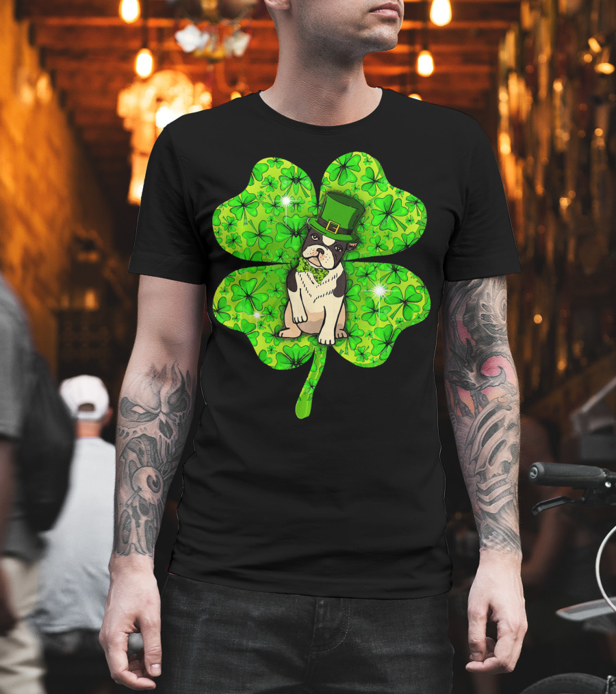 French Bulldog With Irish Shamrock And Leprechaun Hat T-Shirt