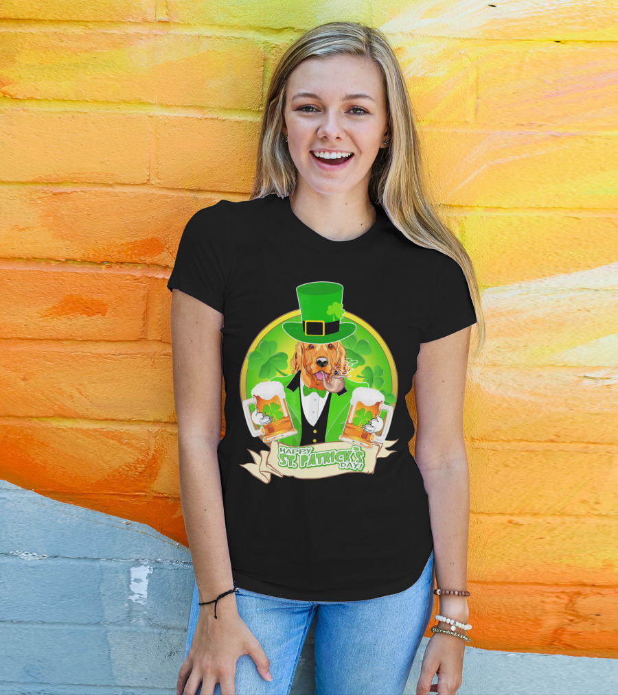 Happy St. Patrick's Day Golden Retriever Beer Fest T-Shirt