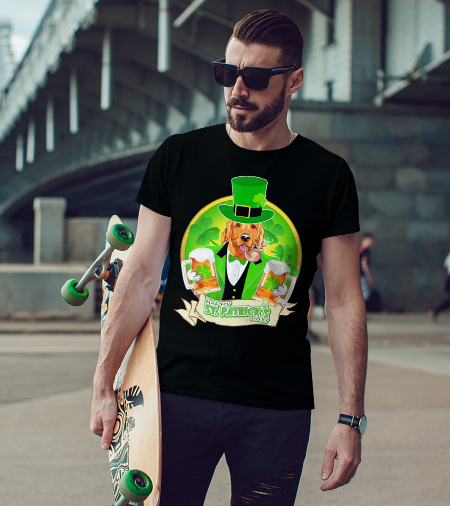 Happy St. Patrick's Day Golden Retriever Beer Fest T-Shirt