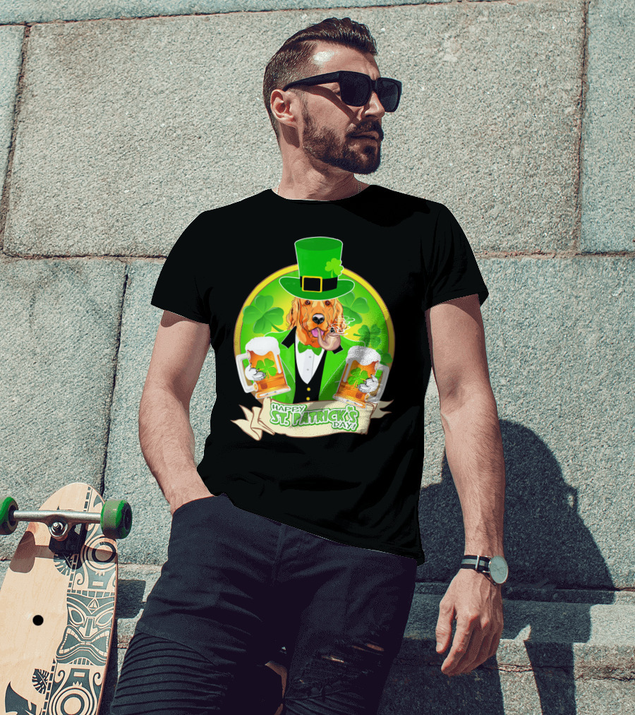 Happy St. Patrick's Day Golden Retriever Beer Fest T-Shirt
