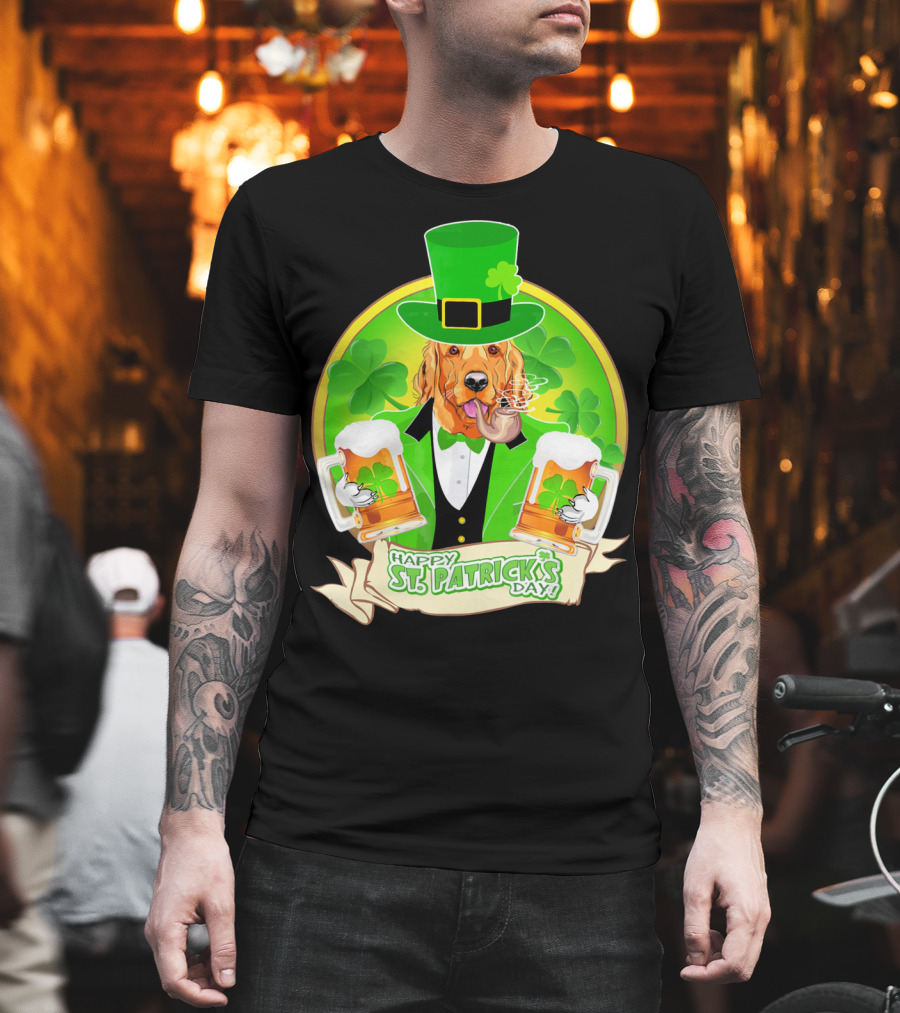 Happy St. Patrick's Day Golden Retriever Beer Fest T-Shirt