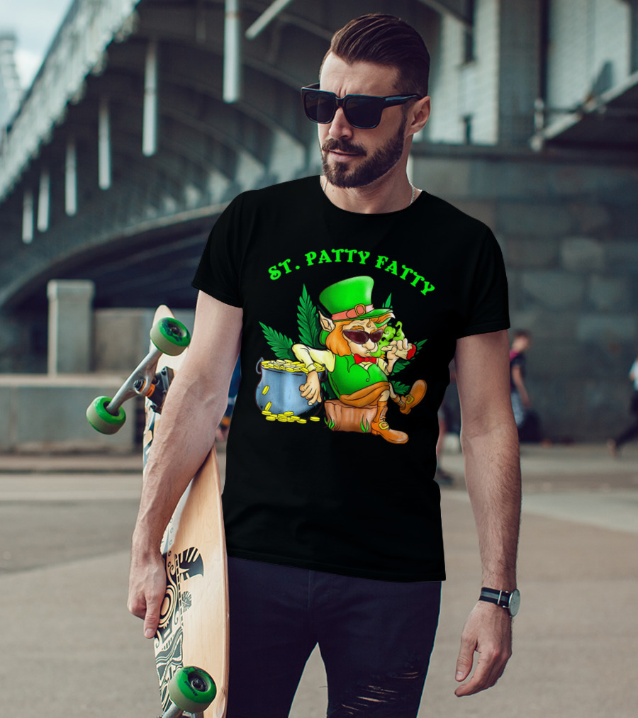 St. Patty Fatty Cool St. Patrick's Weed Smoking Leprechaun T-Shirt