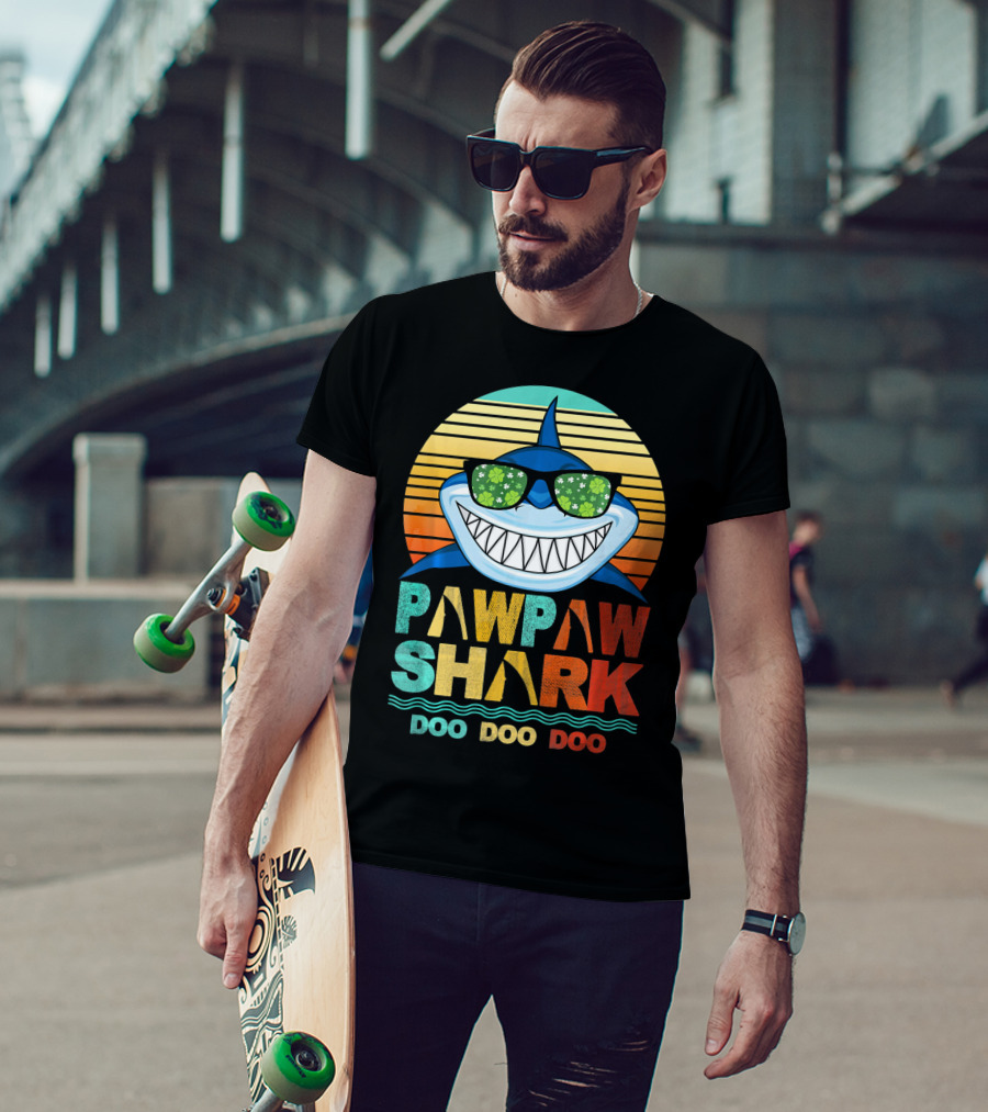 Pawpaw Shark Doo Doo Doo Sunglasses Retro Sunburst T-Shirt
