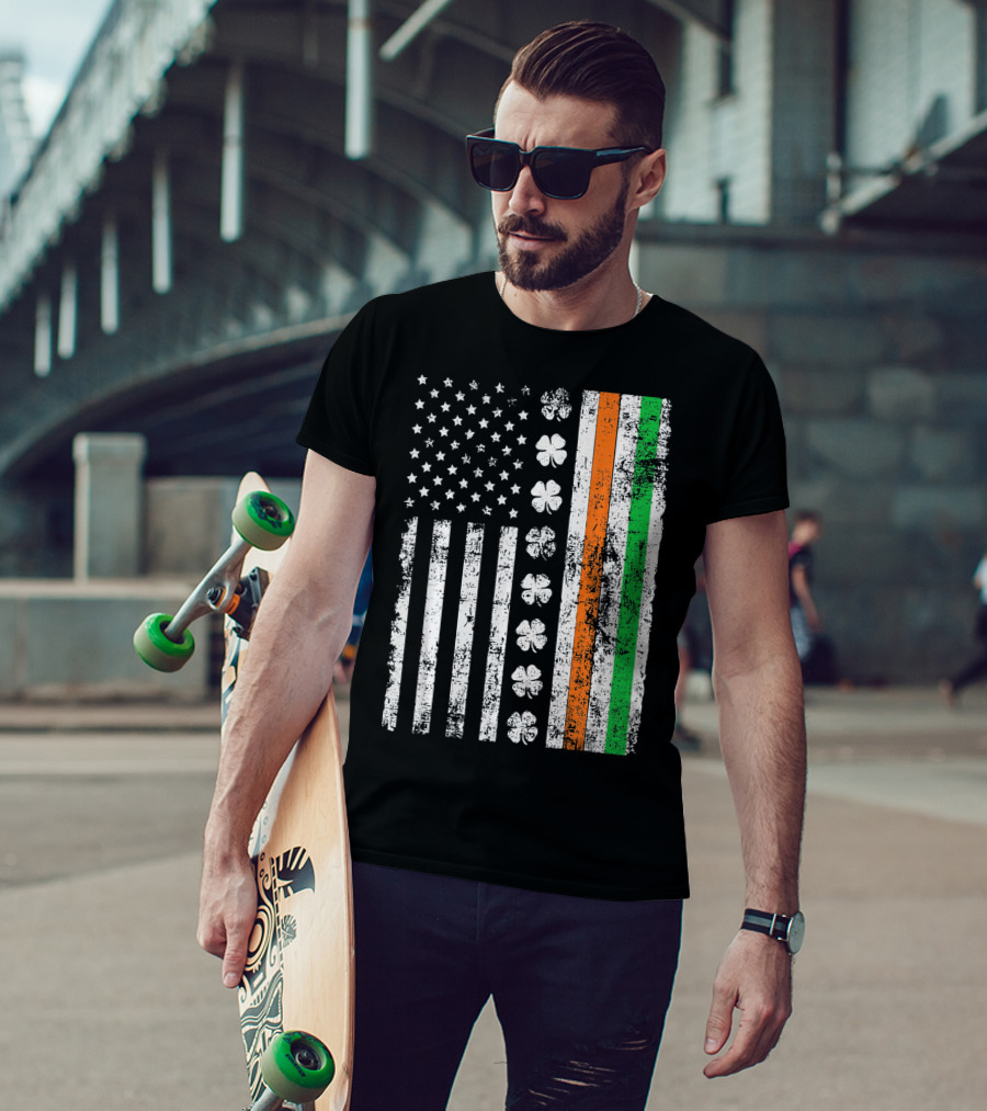 Irish American Flag Shamrock St Patricks Holiday T-Shirt