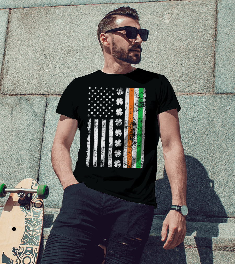 Irish American Flag Shamrock St Patricks Holiday T-Shirt
