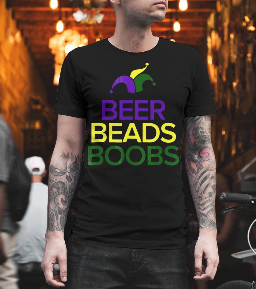 Beer Beads Boobs Mardi Gras Jester Hat T-Shirt