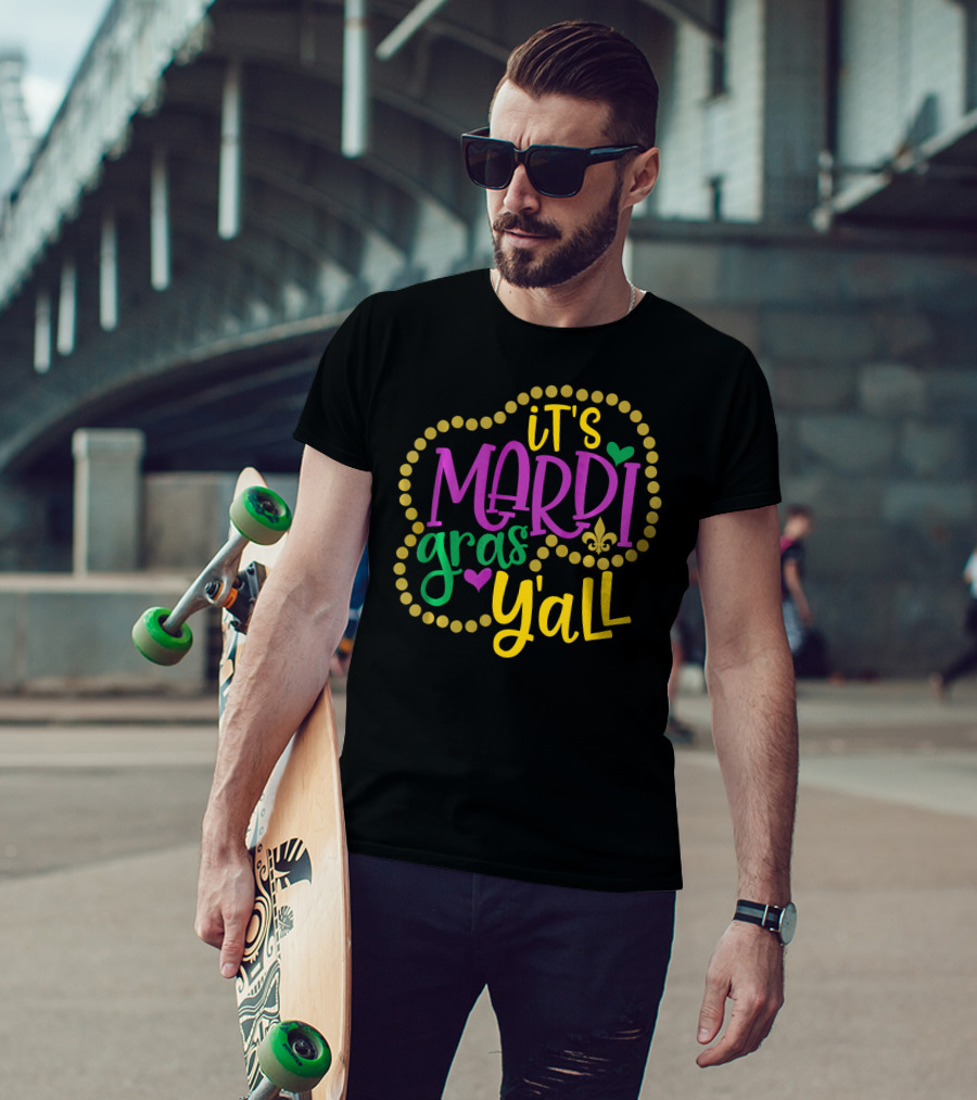 It's Mardi Gras Y'all Party Beads Fleur-de-Lis Hearts T-Shirt