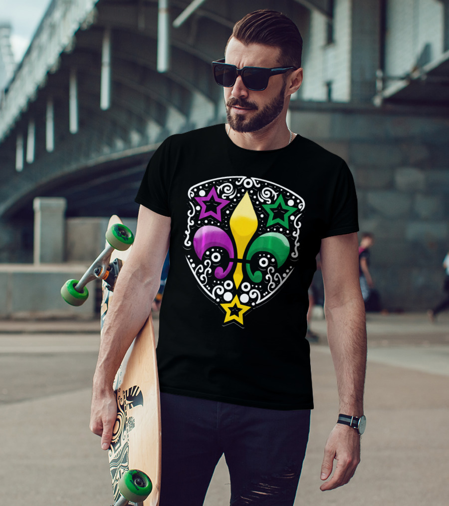 Mardi Gras Fleur De Lis Colorful Stars Lily T-Shirt