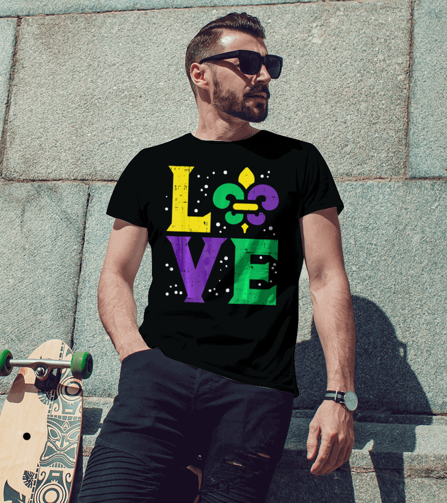 Love Jester Hat Funny Mardi Gras Carnival Fleur-de-Lis T-Shirt