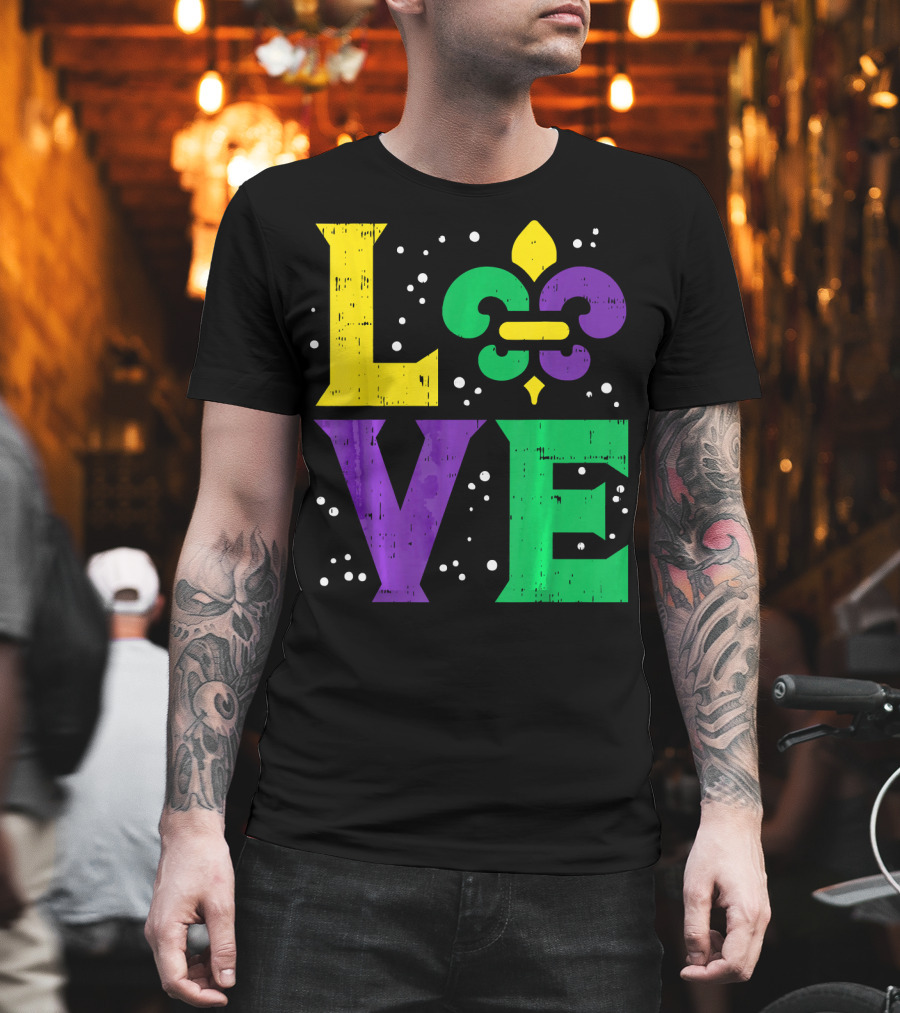 Love Jester Hat Funny Mardi Gras Carnival Fleur-de-Lis T-Shirt