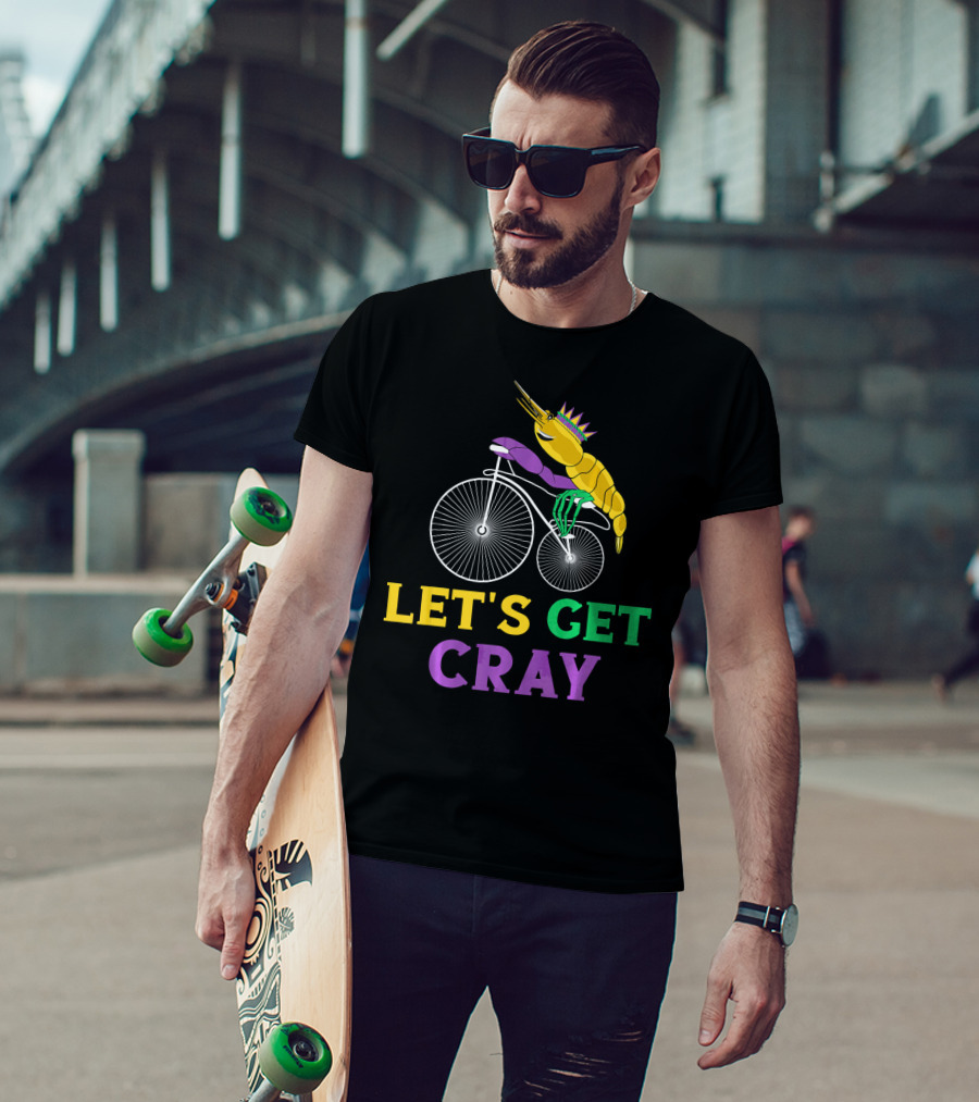 Let's Get Cray Lobster Riding Bike Mardi Gras Crayfish T-Shirt