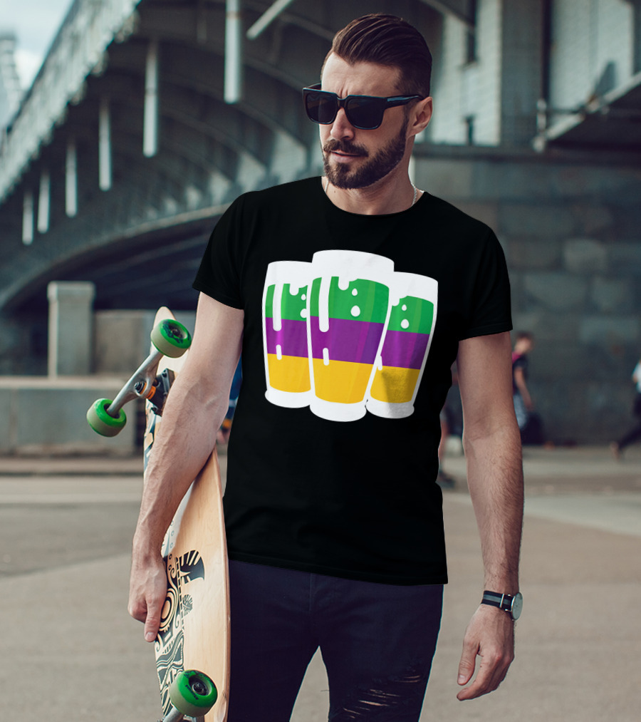 Mardi Gras Beer Funny Mardi Gras Party Carnival Colors T-Shirt