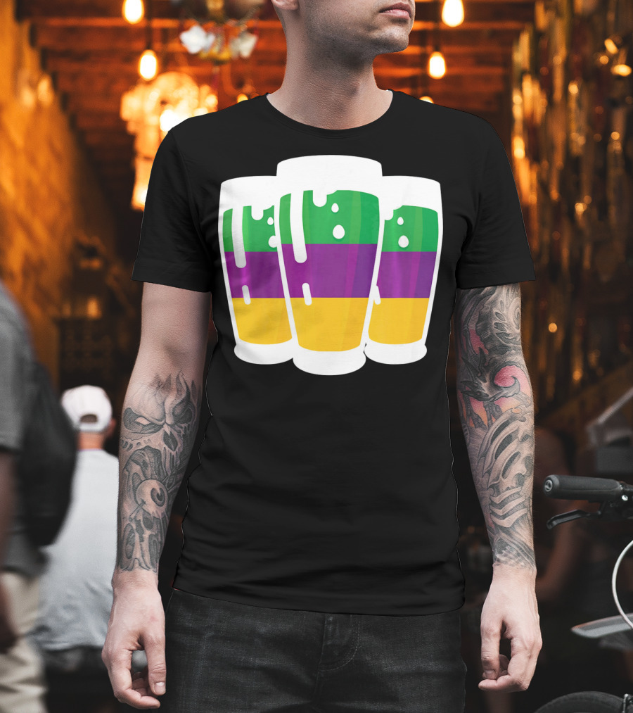 Mardi Gras Beer Funny Mardi Gras Party Carnival Colors T-Shirt