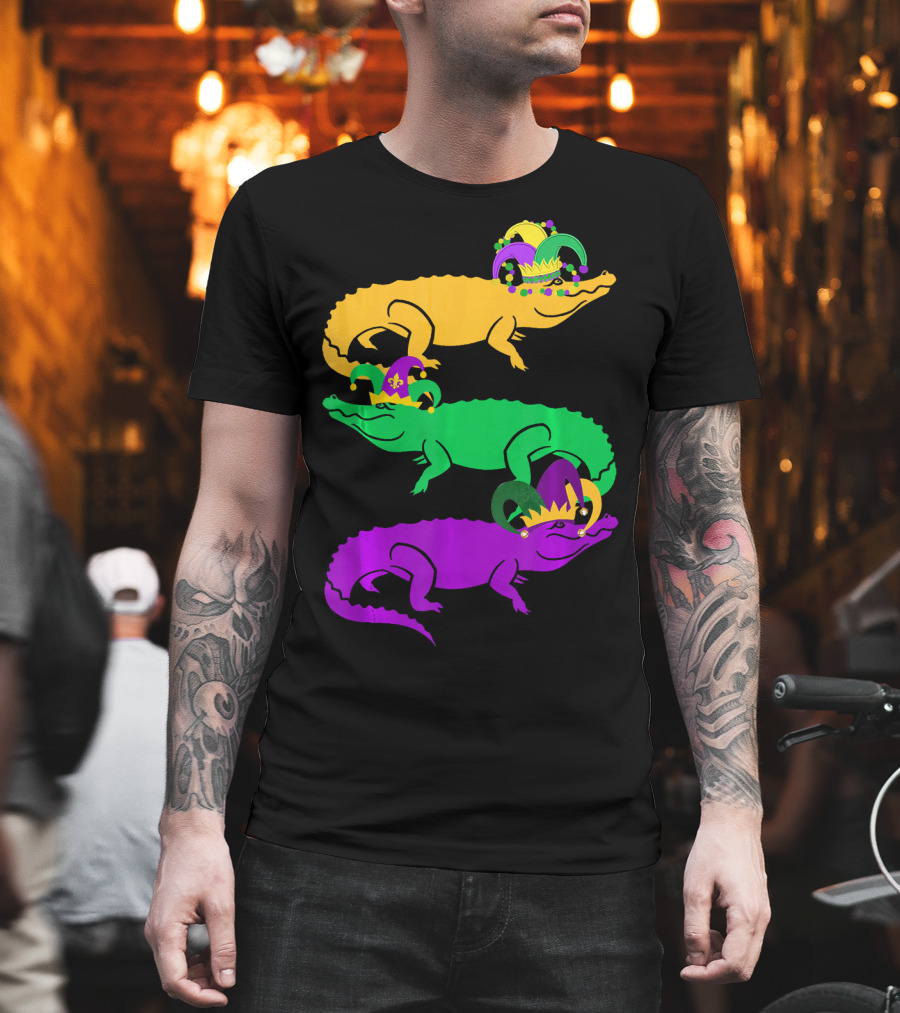 Cute Three Alligator Jesters Mardi Gras Beads T-Shirt