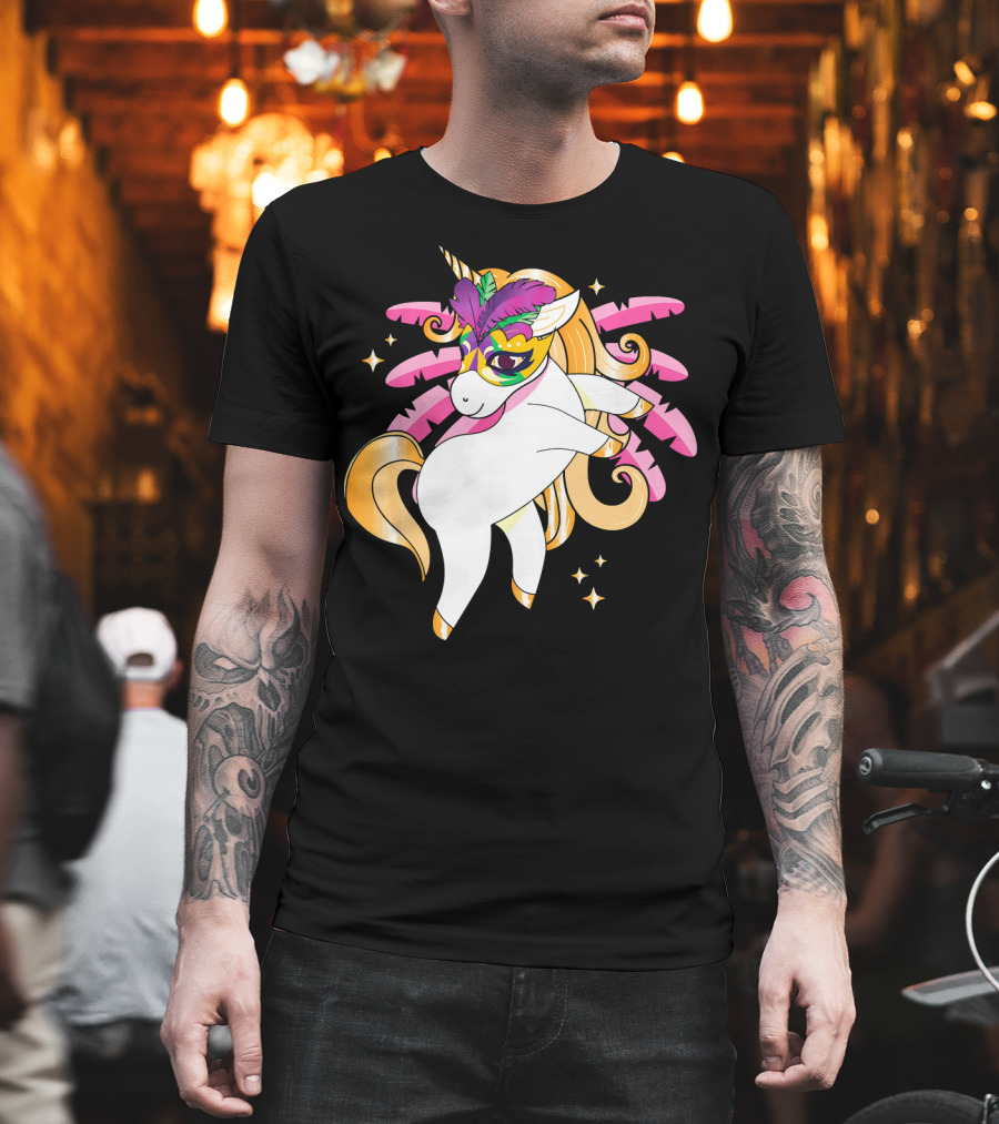 Mardi Gras Unicorn New Orleans LA Party Masked T-Shirt