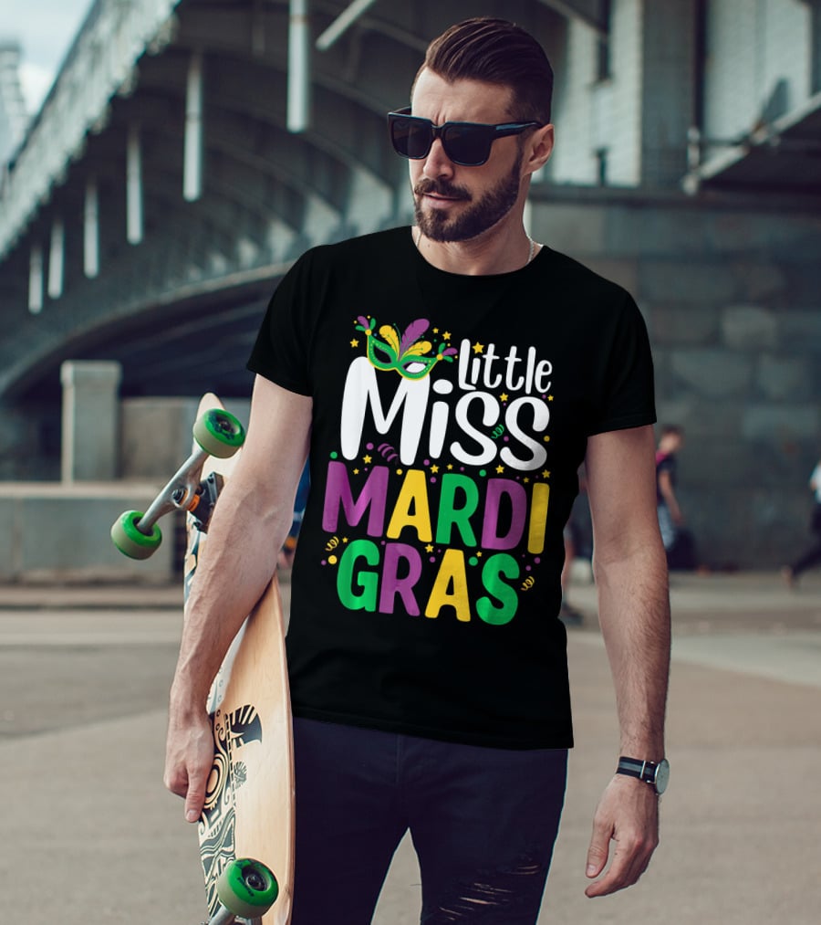 Little Miss Mardi Gras Mask And Celebration Colors T-Shirt
