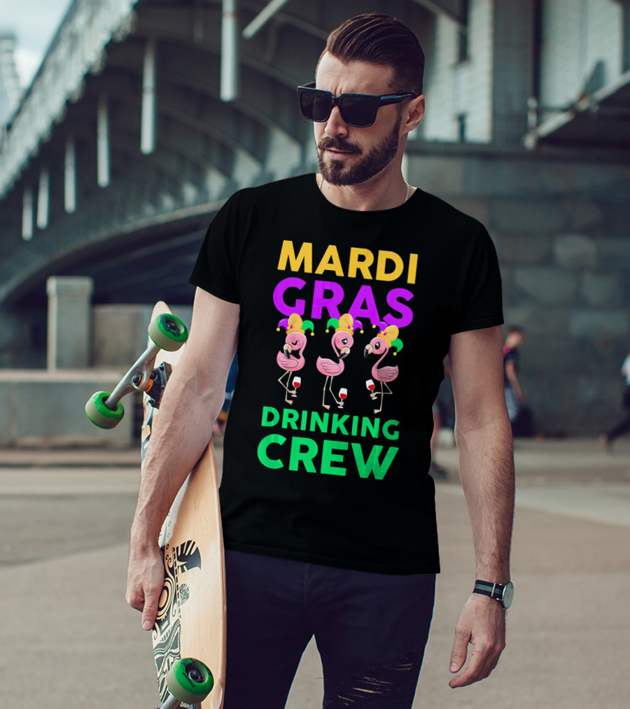 Mardi Gras Drinking Crew Flamingo Jester Party Fun T-Shirt