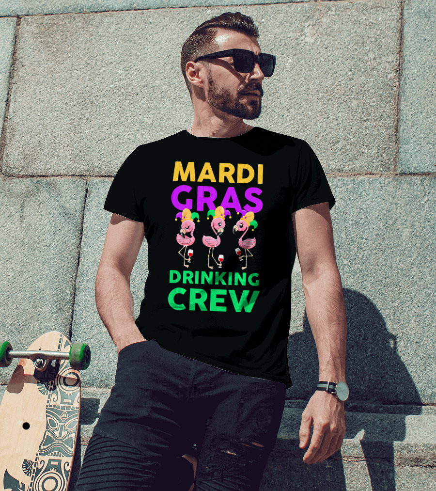 Mardi Gras Drinking Crew Flamingo Jester Party Fun T-Shirt