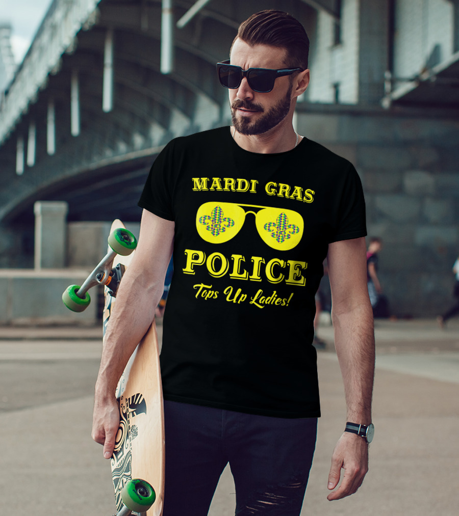 Mardi Gras Police Tops Up Ladies Sunglasses Fleur-de-Lis T-Shirt
