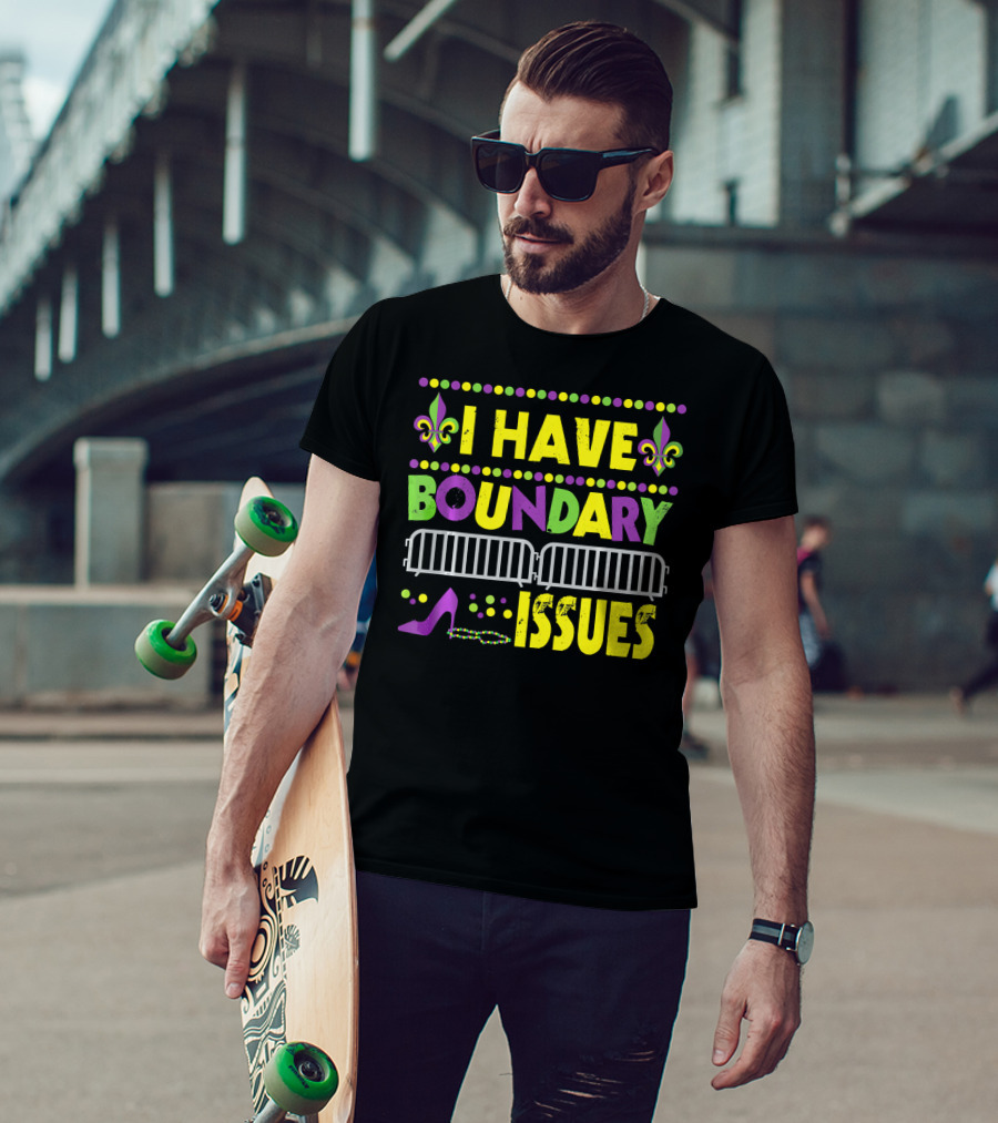 I Have Boundary Issues Mardi Gras New Orleans Fleur-de-Lis High Heel Beads T-Shirt